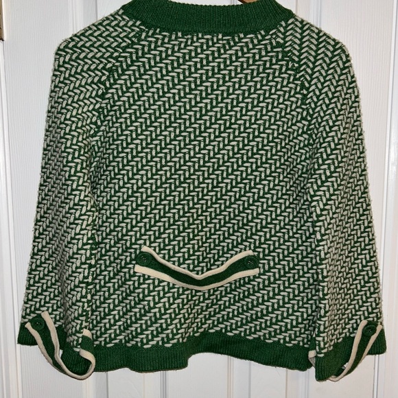 Boden 100% wool Green and Cream Patterned Cardigan - Picture 2 of 4